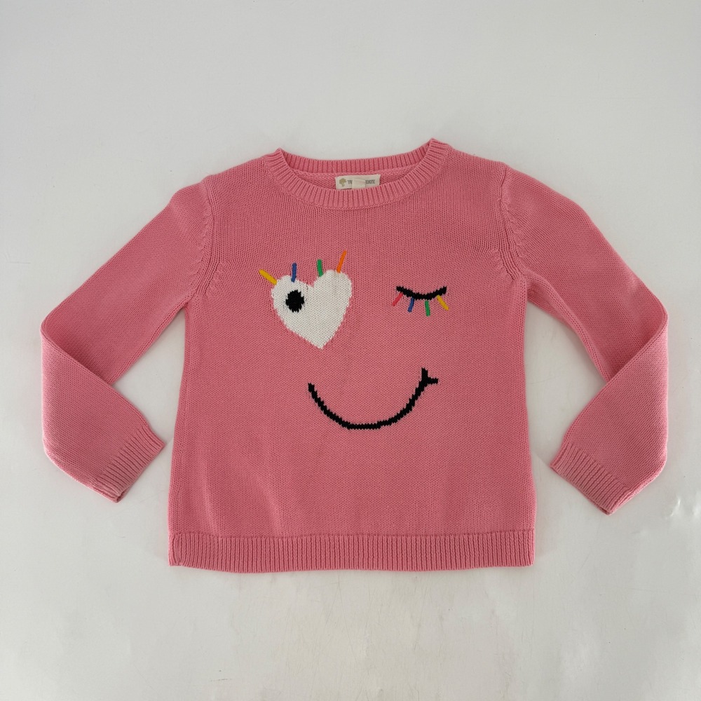 Tucker + Tate‎ Girls Pink Emoji Face Sweater Crew Neck Cotton Knit Top Size 5